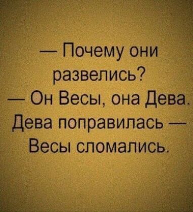 Почему они развелись Он Весы она Дев Дева поправилась Весы сломались