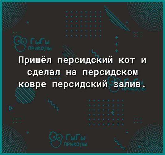 Пришёл персидский кот и сделал на персидском ковре персидский ЗЭЛИВ