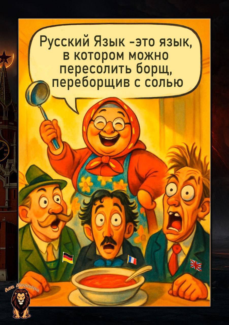 Русский Язык -это язык, в котором можно пересолить борщ, переборщив с солью