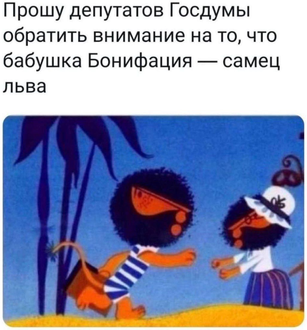 Прошу депутатов Госдумы обратить внимание на то, что бабушка Бонифация — самец льва