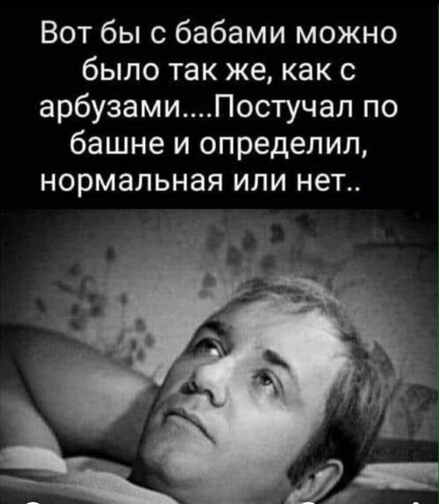 Вот бы с бабами можно было так же как с арбузамиПостучал по башне и определил НОРМЗЛЬНЭЯ ИЛИ нет