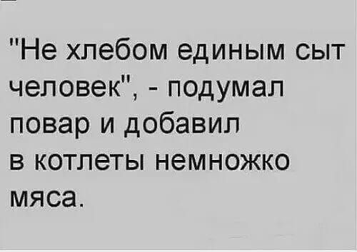 Не хлебом единым сыт человек подумал повар и добавил в котлеты немножко мяса