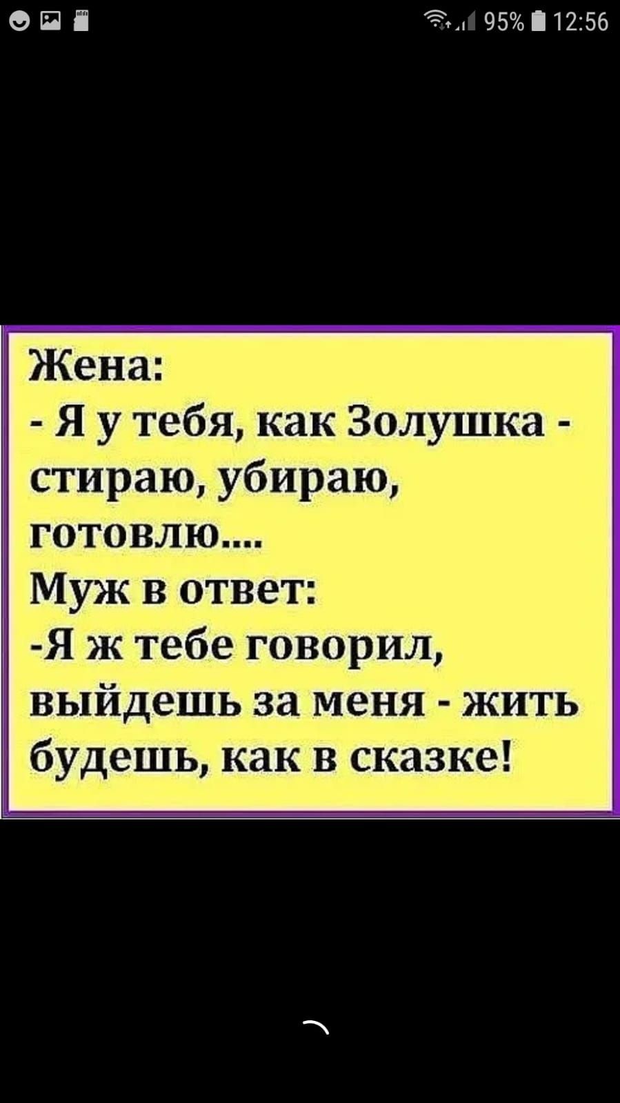 ОЁЁ 9 951256 Жена Я у тебя как Золушка стираю убираю готовл Муж в ответ Я ж тебе говорил выйдешь за меня жить будешь как в сказке