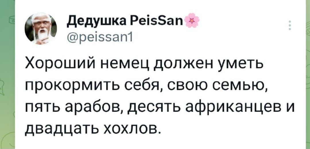 дедушка Реіззап реіэзапт Хороший немец должен уметь прокормить себя свою семью пять арабов десять африканцев и двадцать хохлов