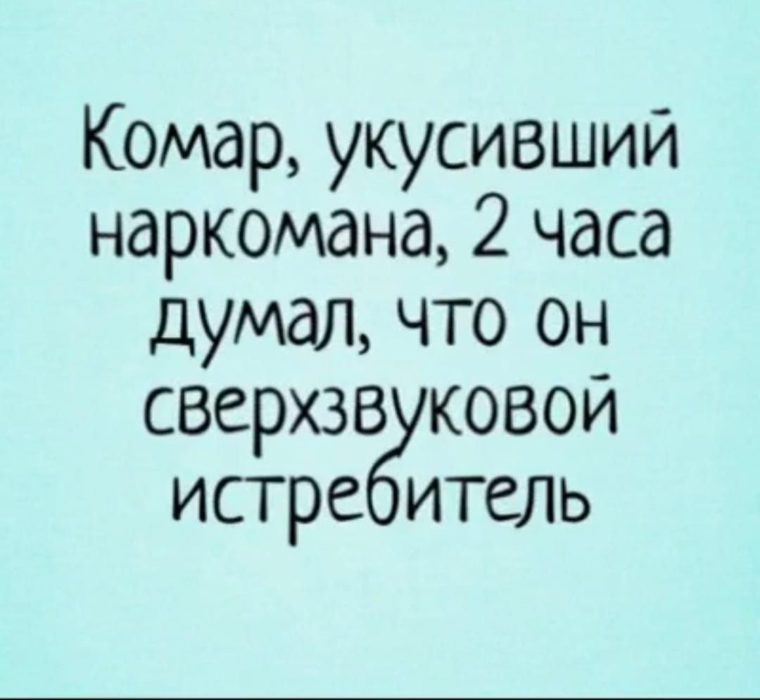 Комар укусивший наркомана 2 часа думал что он сверхзвуковой истребитель