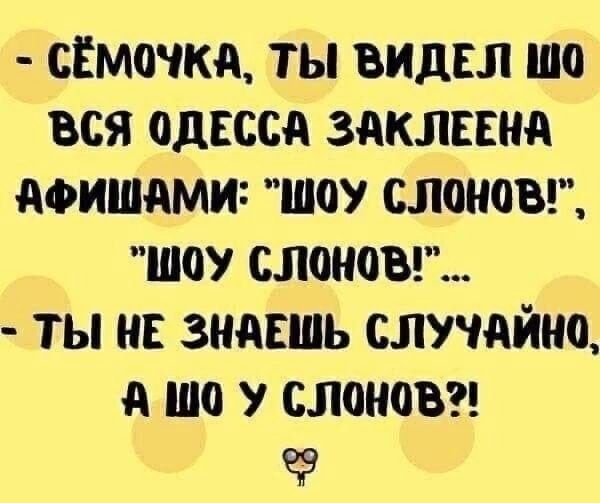СЁМОЖА ТЫ ВИДЕЛ ШС ВСЯ ОДЕССА ЗАКЛЕЕНА АФИШАМЖ ШОУ СЛОНОВ ШОУ СЛОНОВ ТЫ НЕ ЗНАЕШЬ СЛУЧАЙНО А шо У СЛЩЮВ Ч