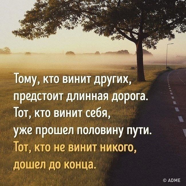 Тому кто винит других предстоит длинная дорога Тот кто винит себя уже прошел половину пути Тот кто не винит никого дошел до конца АПМЕ