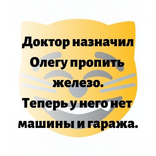 доктор назначил Олегу п ропитр железо Теперь у него нет машины и гаража