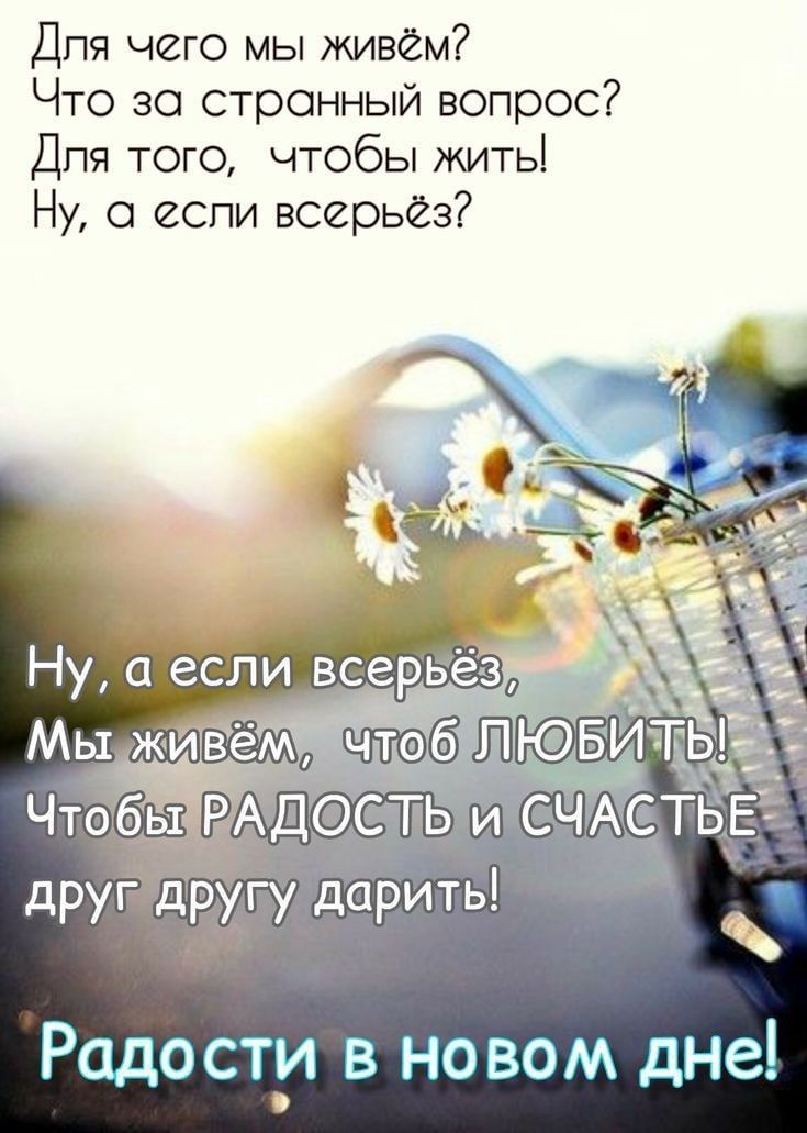 Для чего мы живём Что зо стронный вопрос Дпя того чтобы жить Ну о если всерьёз другдругу дарить Радости в но вом дне