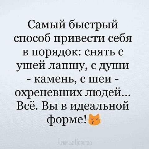 СаМЫй быстрый способ привести себя В порядок снять с ушей лапшу с Души камень с шеи охреневших людей Всё Вы в Идеальной форме