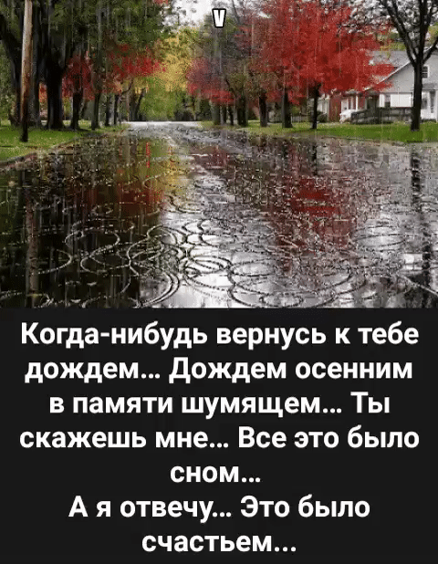 Когда нибудь вернусь к тебе дождем дождем осенним в памяти шумящем Ты скажешь мне Все это было сном А я отвечу Это было счастьем