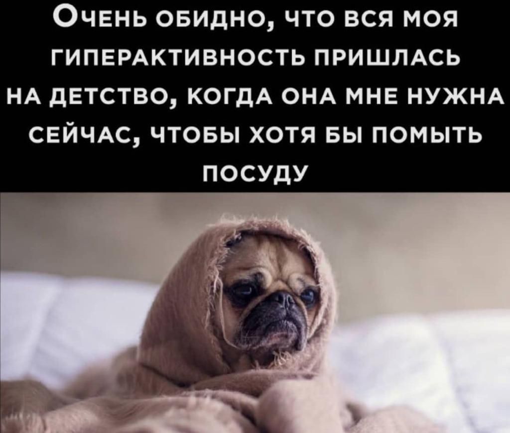 ОЧЕНЬ ОБИДНО ЧТО ВСЯ МОЯ ГИПЕРАКТИВНОСТЬ ПРИШЛАСЬ НА дЕТСТВО КОГДА ОНА МНЕ НУЖНА СЕЙЧАС ЧТОБЫ ХОТЯ БЫ ПОМЫТЬ ПОСУДУ
