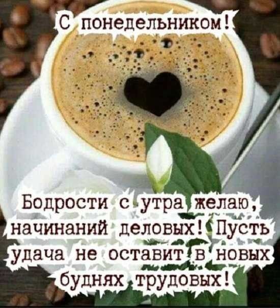 С понедельником А Бодростн сутра желаю начинаний деловыхПустьд 74 ю С удача не 0 ТЁИГ _ЁЬНЭВЫХ буднях трудовых