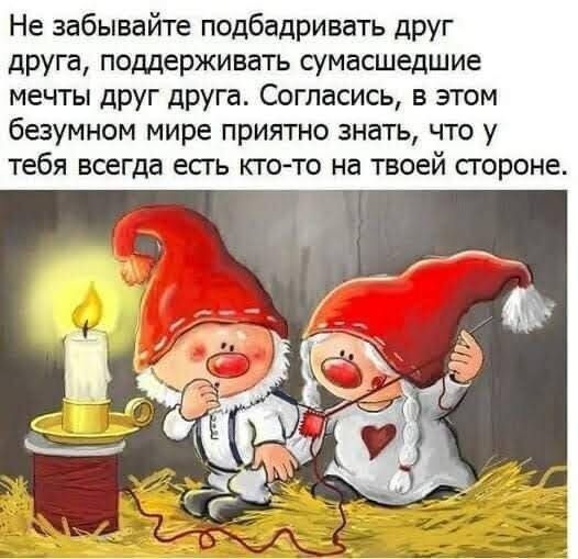 Не забывайте подбадривать дРУг друга поддерживать сумасшедшие мечты друг дРуга Согласись в этом безумном мире приятно знать что у тебя всегда есть кто то на твоей стороне