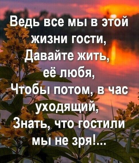 Ведь все мы в 3 ой жизни гости Давайте жить её любя Чтобы потом в__час уходящий Знать что гостили мы не зря