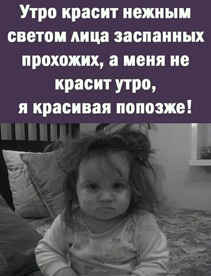 Утро красит нежным светом лица заспаиных прохожих а меня не красит утро я красивая попозже тг Ь И