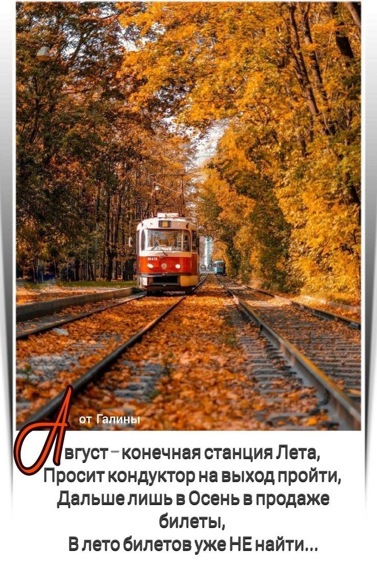 Август – конечная станция Лета, Просит кондуктор на выход пройти, Дальше лишь в Осень в продаже билеты, В лето билетов уже НЕ найти...
