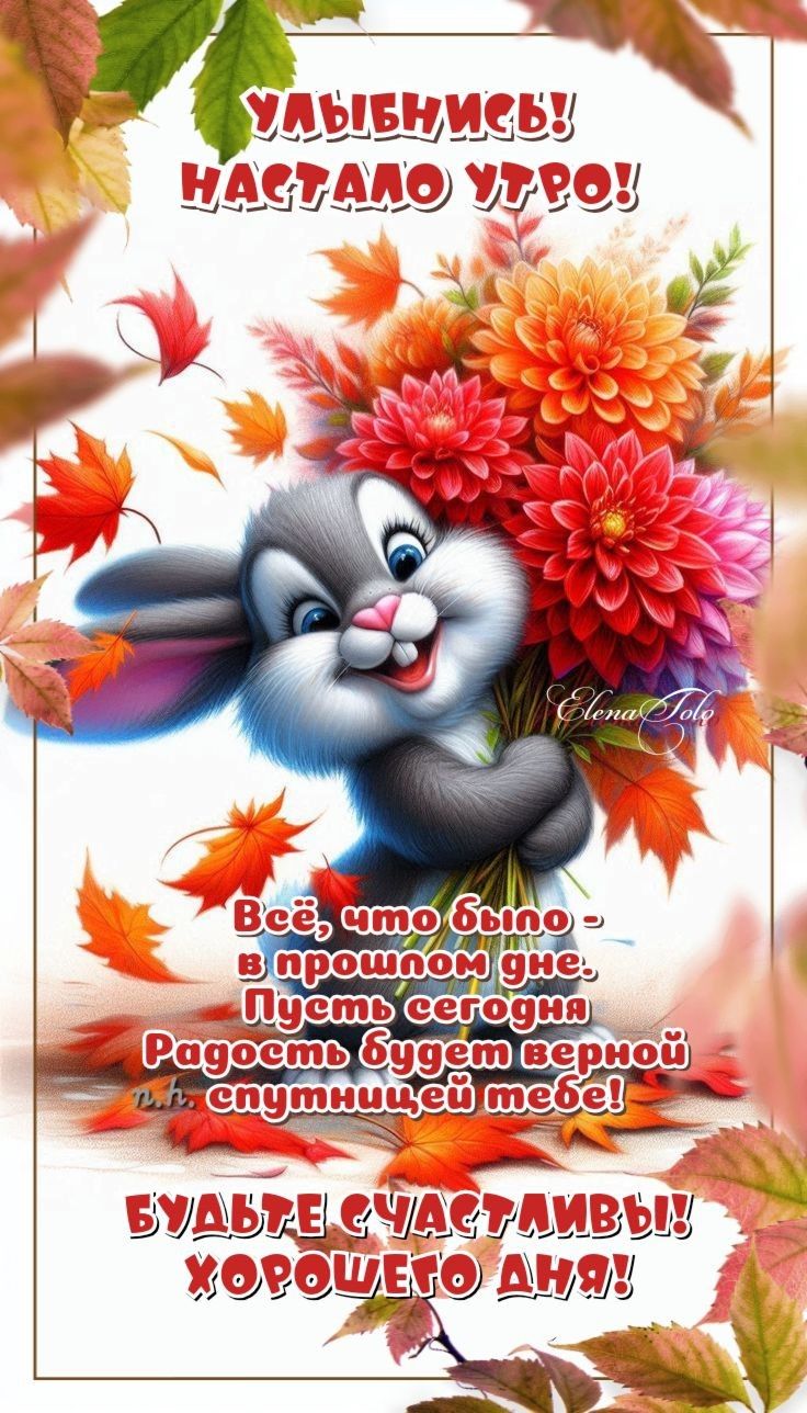 Улыбнись! Настало утро! Всё, что было - в прошлое, пусть сегодня радость будет верной тебе спутницей! Будь счастлива! Хорошего дня!