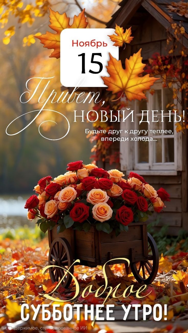 Ноябрь 15
Привет, НОВЫЙ ДЕНЬ!
Будьте друг к другу теплее, впереди холода...
Доброе СУББОТНЕЕ УТРО!