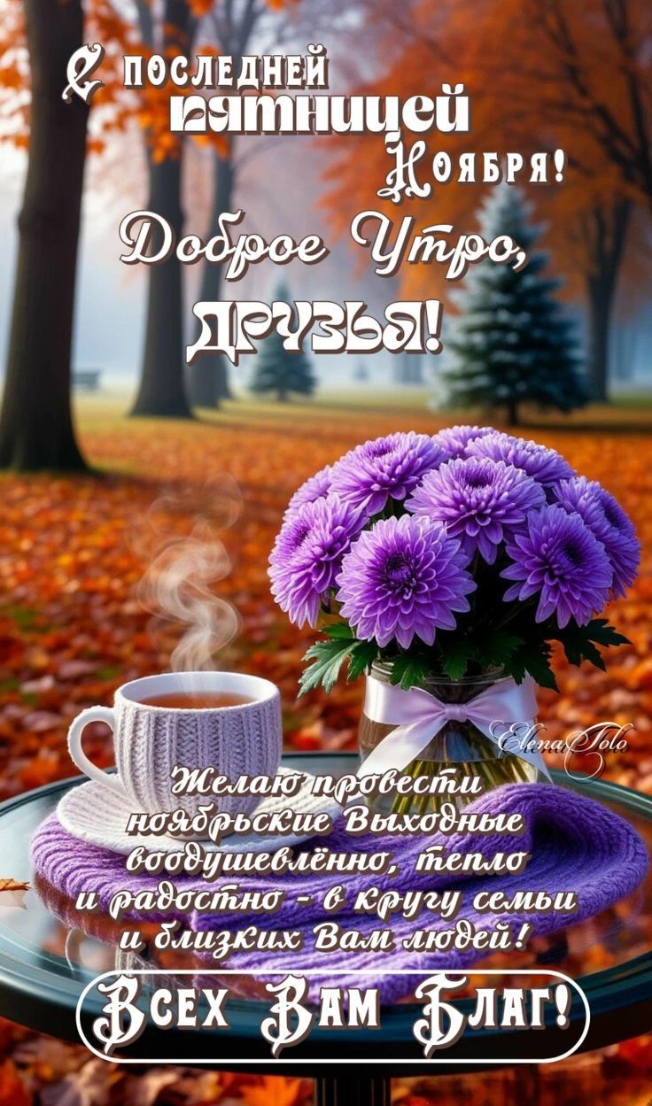И последней пятнице ноября! Доброе утро, друзья! Желаю провести ноябрьские выходные бодро, тепло и радостно — в кругу семьи и близких вам людей! Всех вам благ!