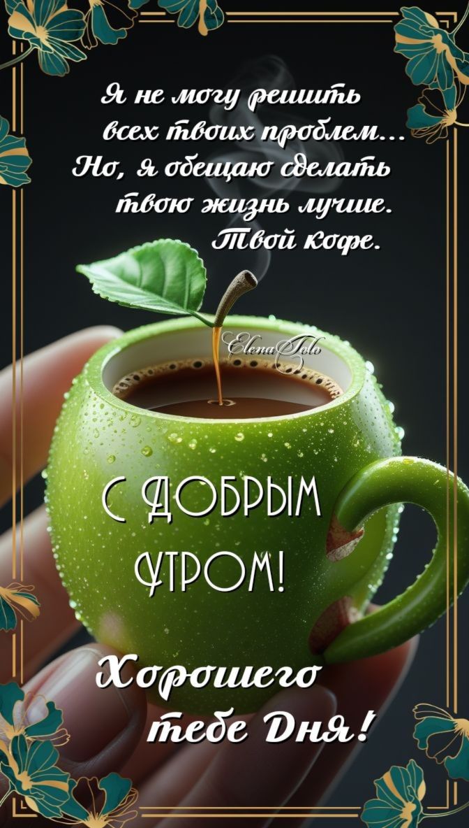 Я не могу решить всех твоих проблем... Но, я обещаю сделать твою жизнь лучше. Твой кофе. С ДОБРЫМ УТРОМ! Хорошего тебе дня!