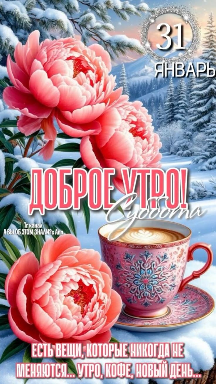 31 января
ДОБРОЕ УТРО!
С добрым утром
ЕСТЬ ВЕЩИ, КОТОРЫЕ НИКОГДА НЕ МЕНЯЮТСЯ... УТРО, КОФЕ, НОВЫЙ ДЕНЬ...