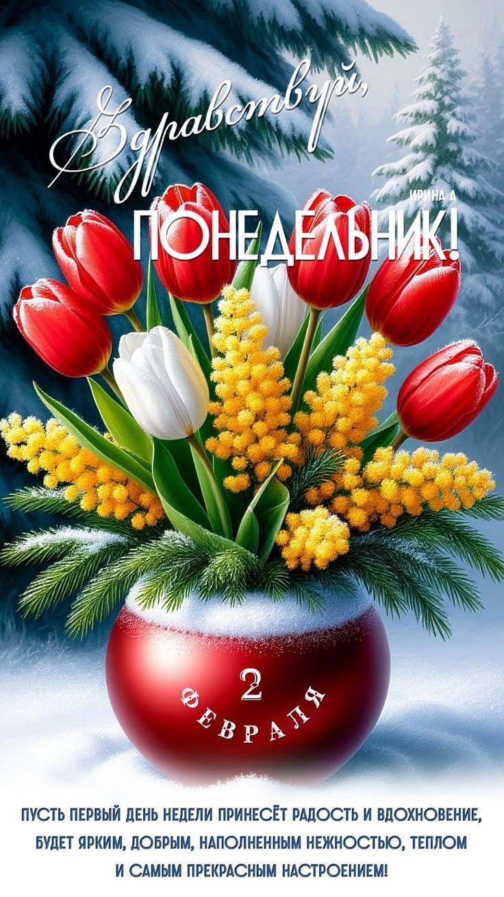 Здравствуй, ПОНЕДЕЛЬНИК! 2 ФЕВРАЛЯ. Пусть первый день недели принесёт радость и вдохновение, будет ярким, добрым, наполненным нежностью, теплом и самым прекрасным настроением!