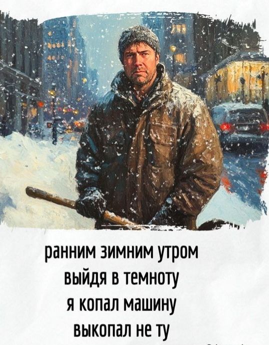 ранним зимним утром\nвыходя в темноту\nя копал машину\nвыкопал не ту