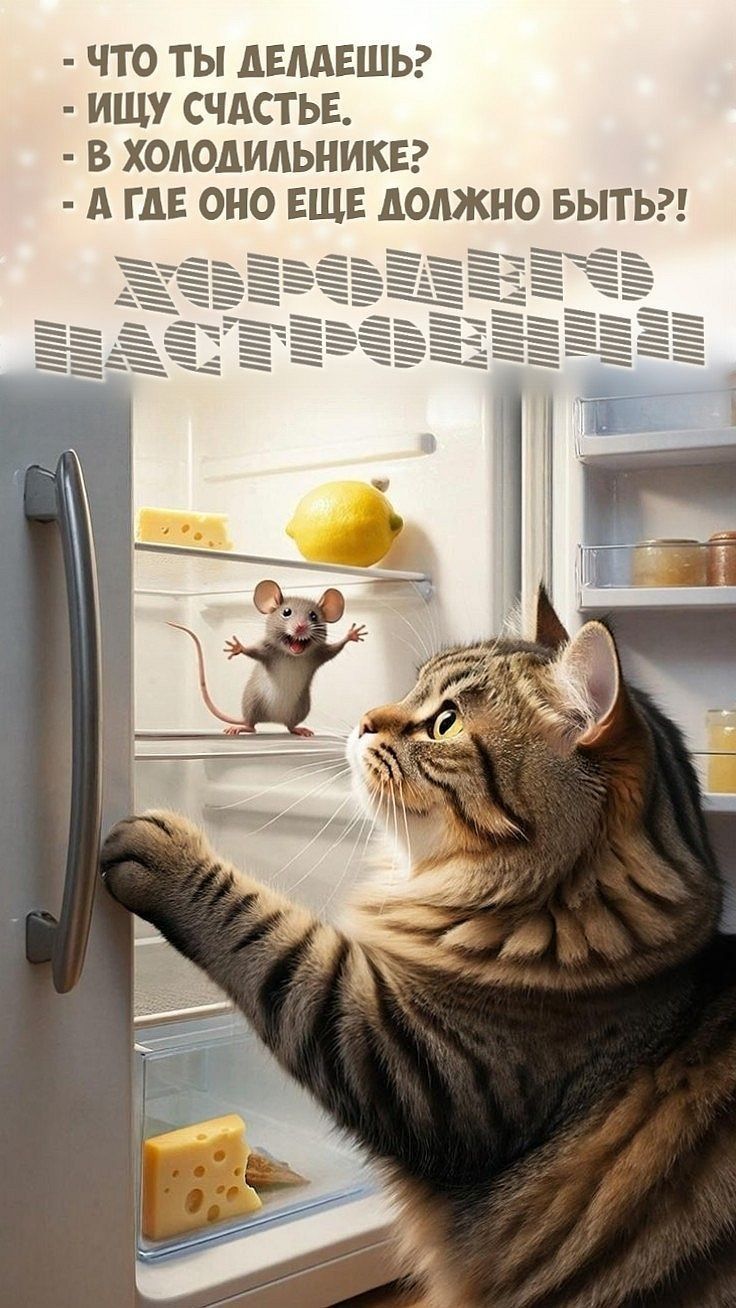 - ЧТО ТЫ ДЕЛАЕШЬ?
- Ищу счастье.
- В холодильнике?
- А где оно еще должно быть?!?
ХОРОШЕЕ НАСТРОЕНИЕ