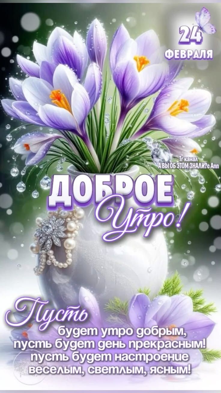 24 февраля
Доброе утро!
Пусть будет утро добрым, пусть будет день прекрасным! пусть будет настроение веселым, светлым, ясным!
