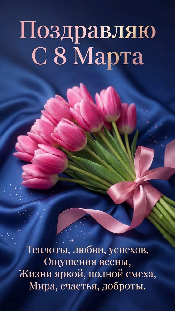 Поздравляю с 8 Марта\nТеплотЫ, любви, успехов, Ощущения весны,\nЖизни яркой, полной смеха,\nМира, счастья, доброты.