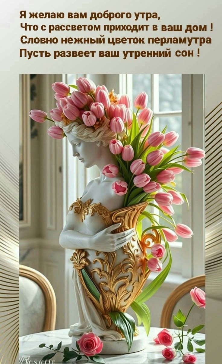 Я желаю вам доброго утра, Что с рассветом приходит в ваш дом! Словно нежный цветок перламутра Пусть развеет ваш утренний сон!