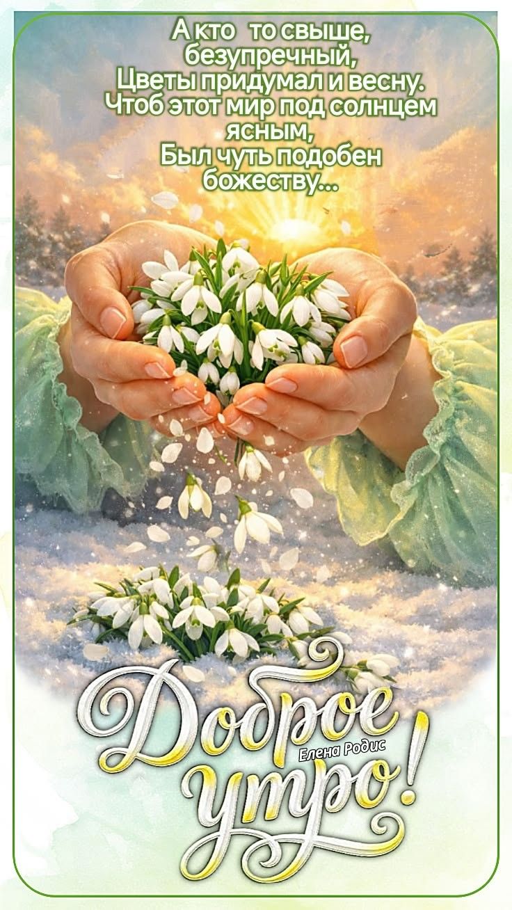 А кто то свыше, безупречный, Цветы придумал и весну. Чтоб этот мир под солнцем ясным, Был чуть подобен божеству... Доброе утро! Елена Родиус