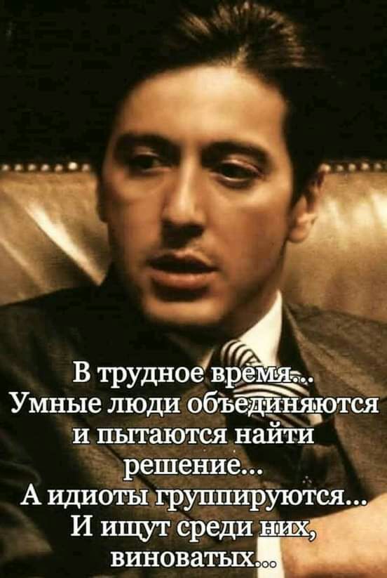 В трудное времяа_ Умные люди объединяются и пытаются найти решение А идиоты группируются И ИЩУТ Среди них виноватых