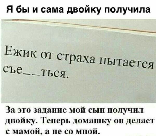 Я бы и сама двойку получила За это задание мой сын подкупил двойку Теперь домашку оп Делает с мамой а не со мной