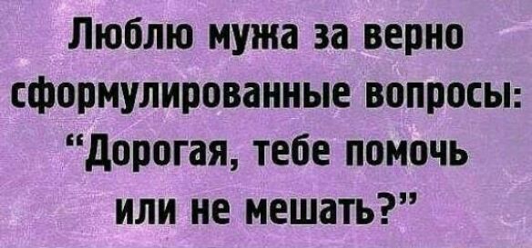 Люблю мужа за верно сформулированные вопросы дорогая тебе помочь или не мешать