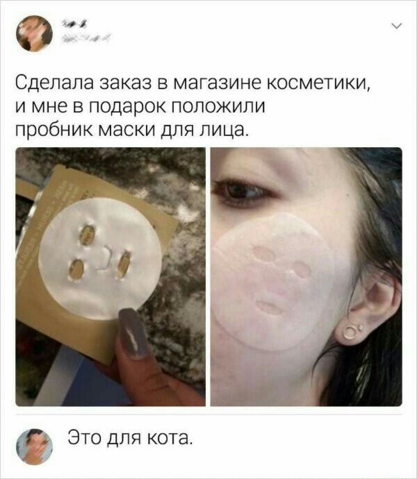 Ф Сделала заказ в магазине косметики и мне в подарок положили пробник маски для лица Это для кота