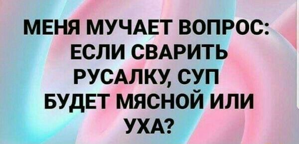 меня мучмгт вопрос если СВАРИТЬ РУСАЛКУ суп БУДЕТ мясной или УХА