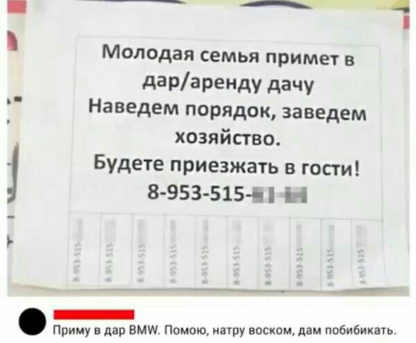 __ Молодая семья примет даргречку дачу Наведем порядок заведем хозяйство Будете приезжать в гости 8953 5155 Н _ _ _ ___ _ Приму вмщ Помощ игру и дам мим