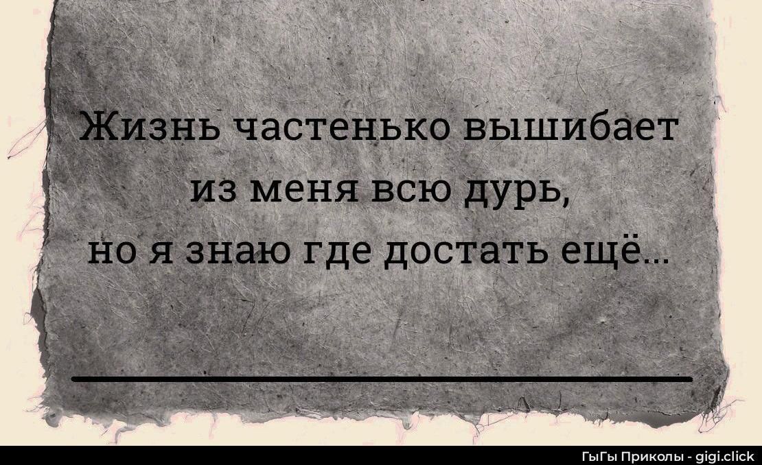 Жизнь частенько вышибает из меня всю дурь, но я знаю где достать ещё...