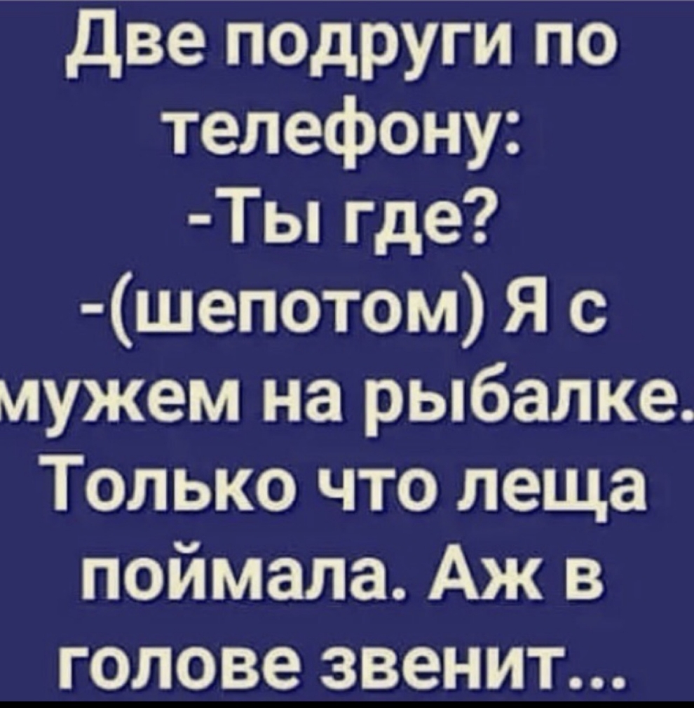 Две подруги по телефону Ты где шепотом Я с мужем на рыбалке Только что леща поймала Аж в голове звенит