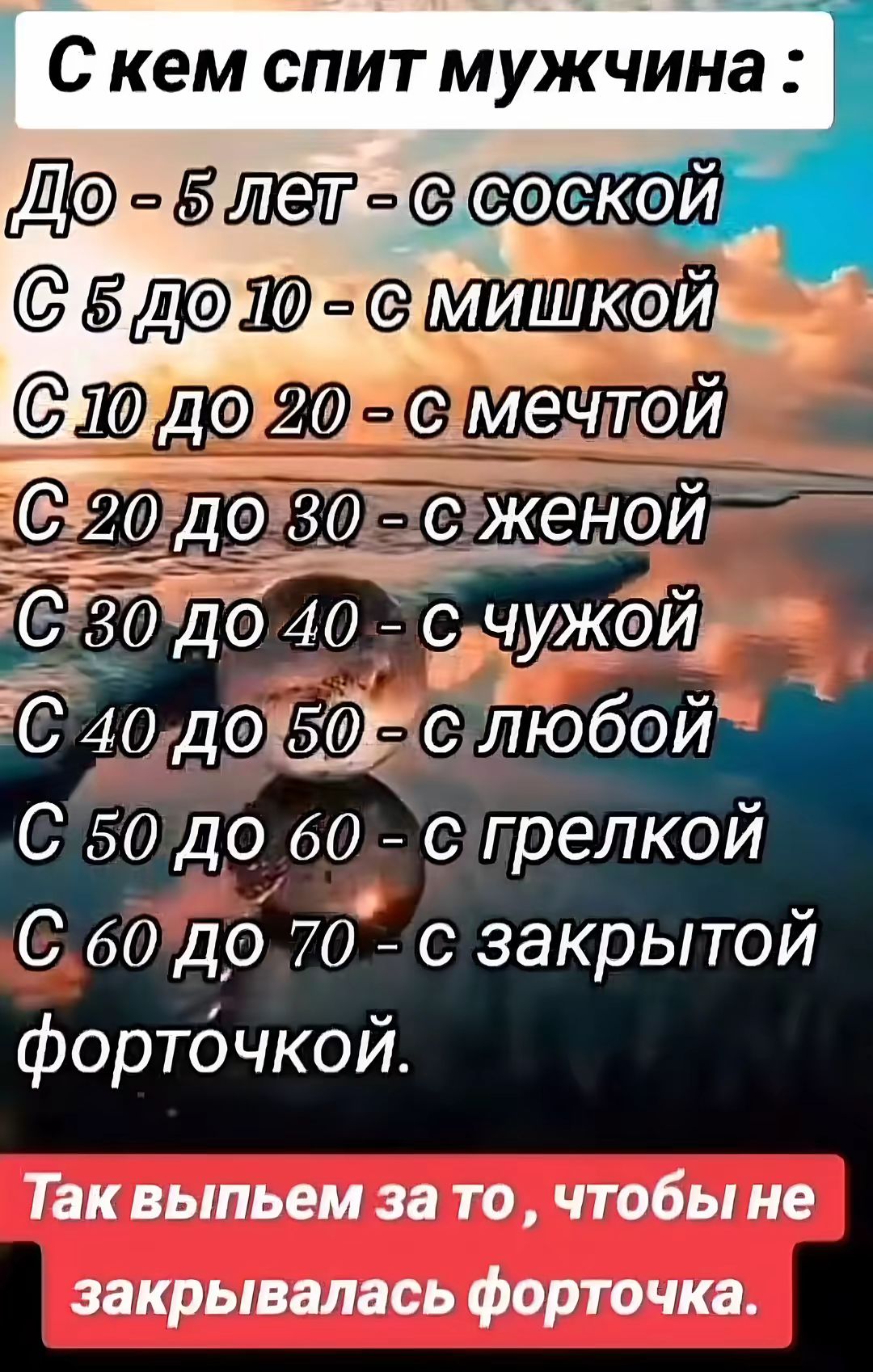 С кем спит мужчина 0 до С любои С50до 60 стрелкой 6Одото с закрытой форточкой Так выпьем за то чтобы не закрывалась форточка