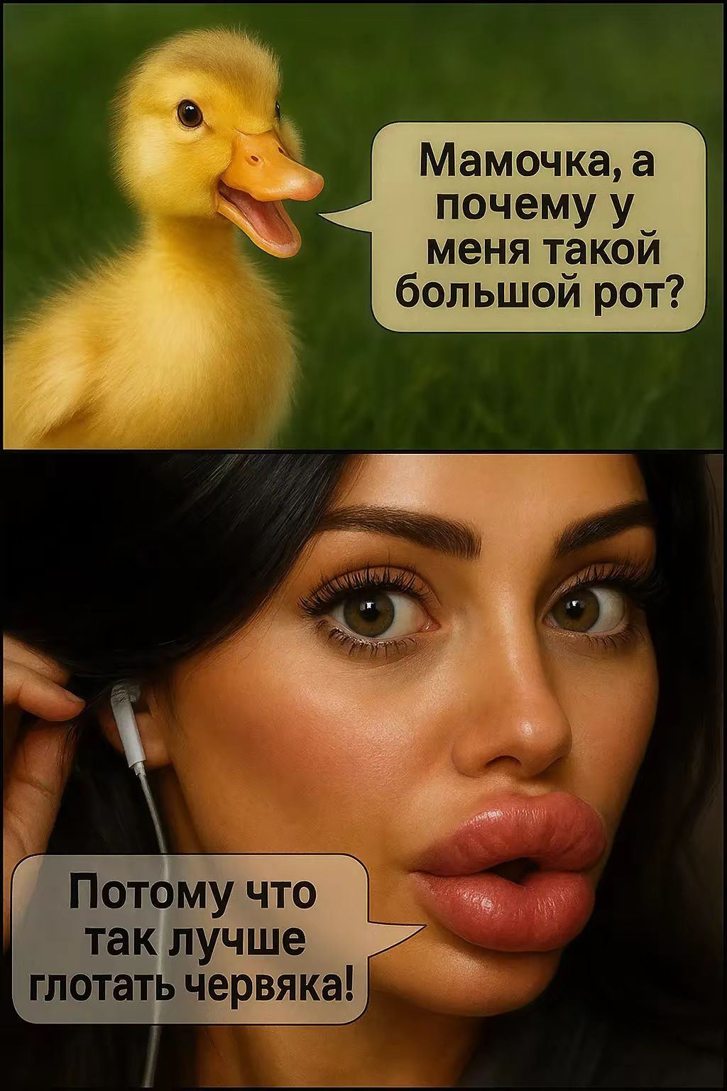 Мамочка, а почему у меня такой большой рот? Потому что так лучше глотать червяка!
