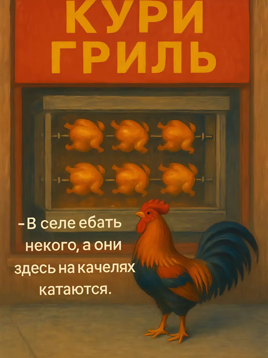- В селе ебатъ некого, а они здесь на качелях катаются.