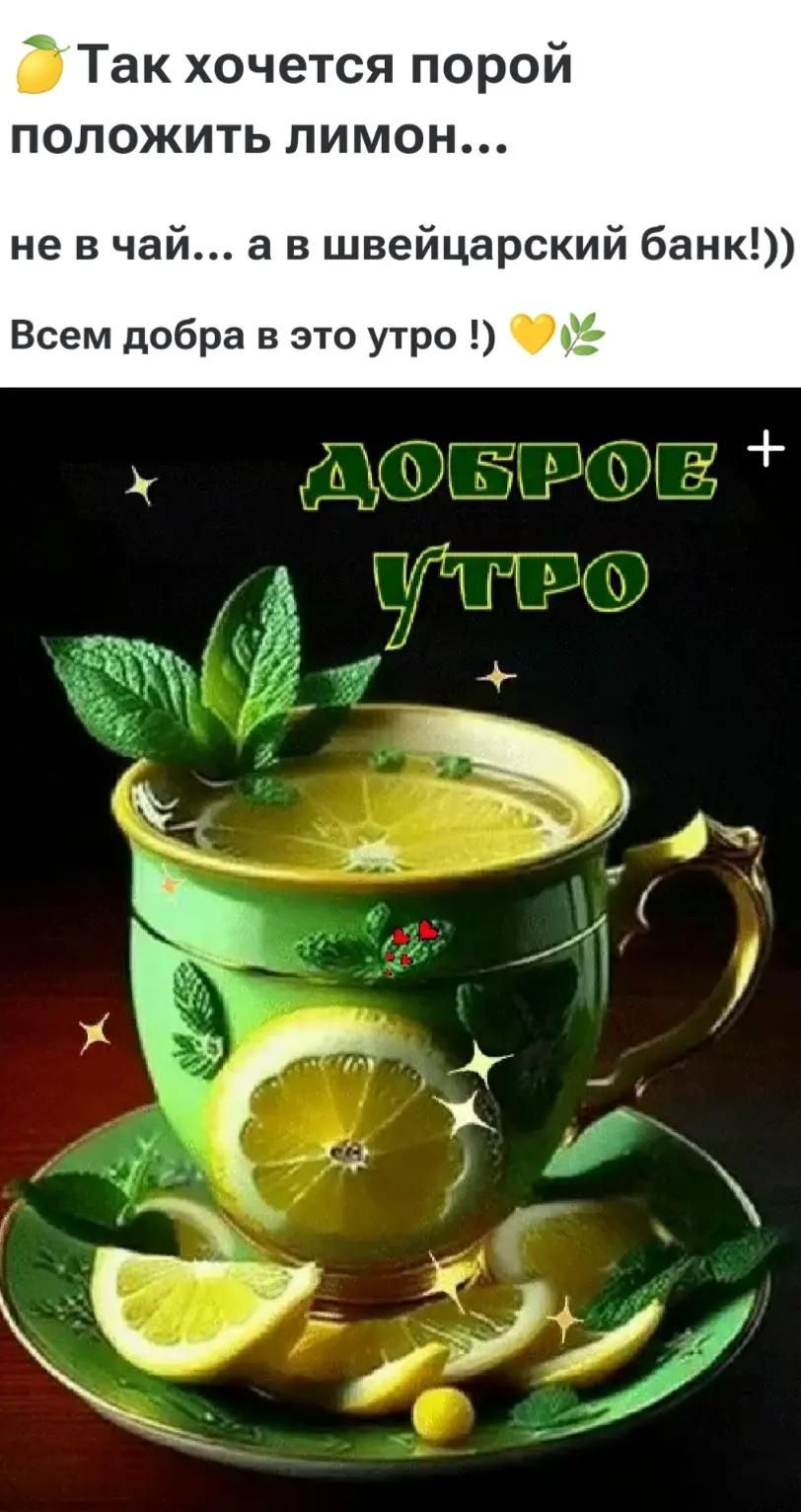 Так хочется порой положить лимон... не в чай... а в швейцарский банк!!)) Всем добра в это утро!) 💛🌿