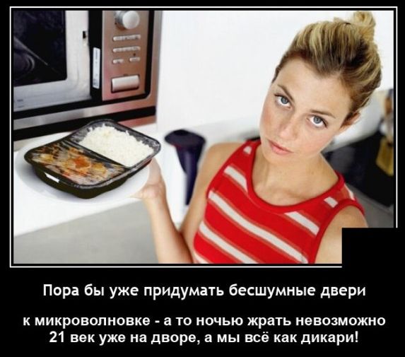 Пора бы уже придумать бесшумные двери к микроволновке а то ночью жрать невозможно 21 век уже на дворе а мы всё как дикари