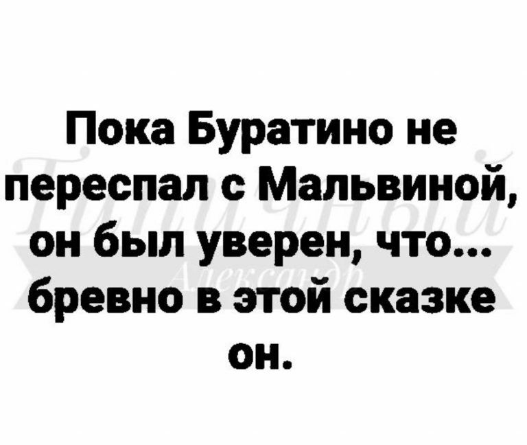 Пока Буратино не переспал с Мальвиной он был уверен что бревно в этой сказке он