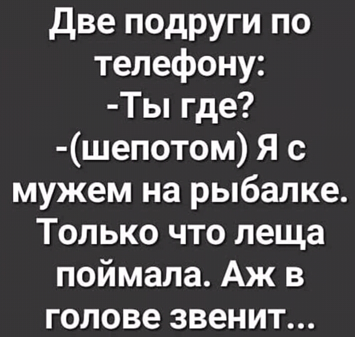Две подруги по телефону Ты где шепотом Я с мужем на рыбалке Только что леща поймала Аж в голове звенит
