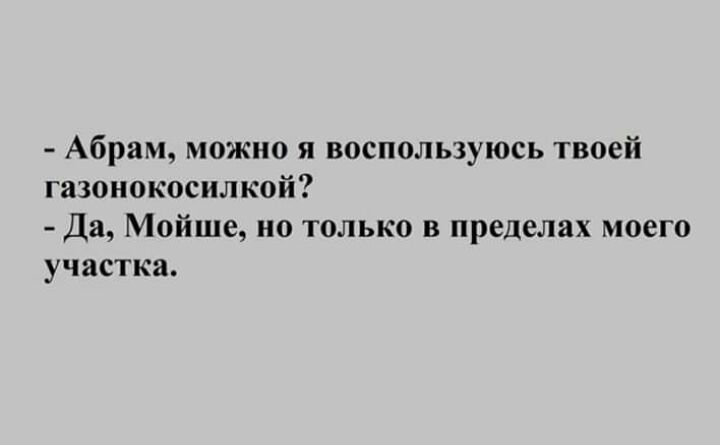 Абрам можно я воспользуюсь твоей газонокосилкой Да Мойше но только в пределах моего участка