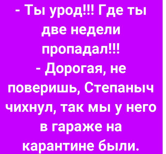 Ты Где ты две недели не поверишь Степанъ так мы У нет в гараже на карантине были